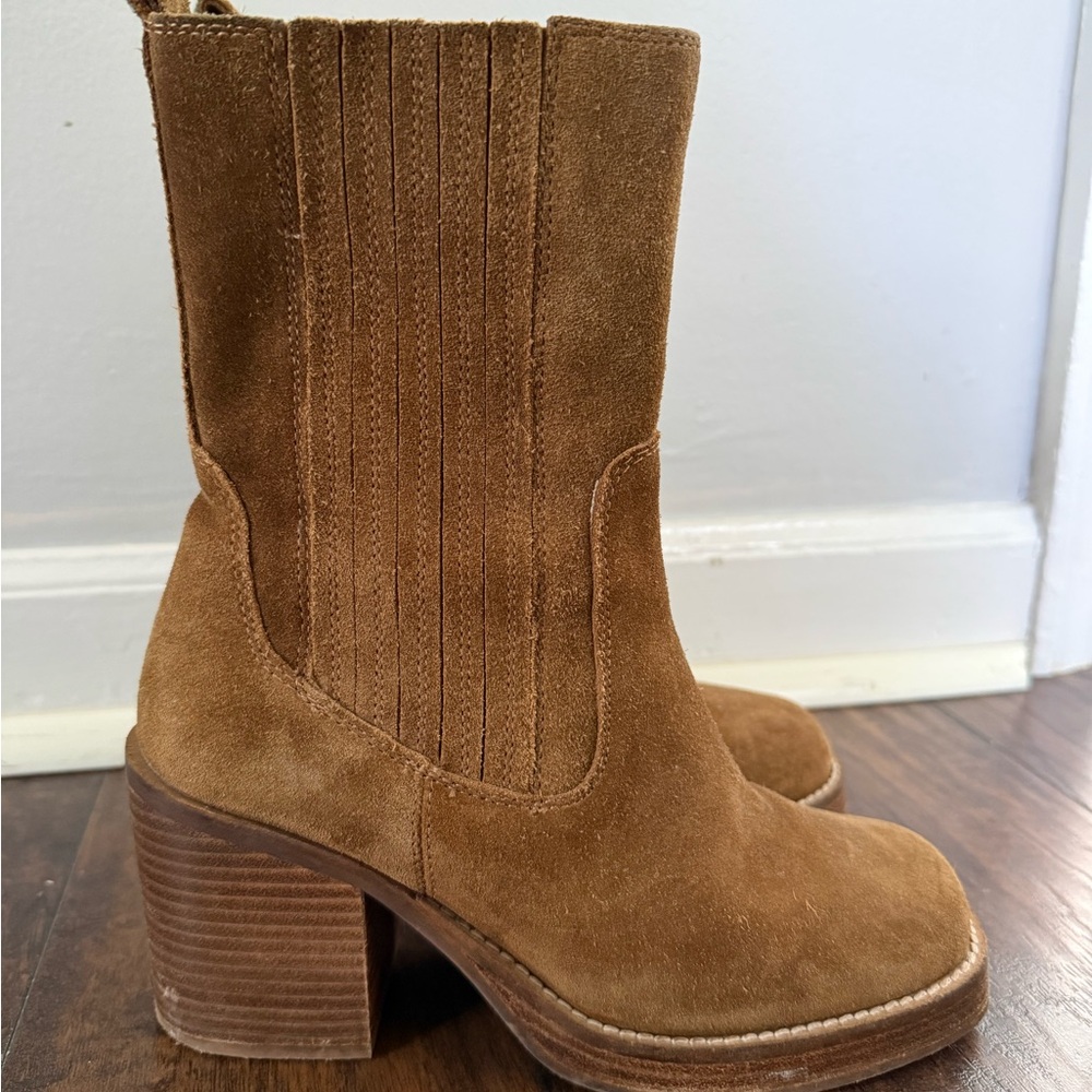 Seychelles Chestnut Suede Platform Block Heel Ankle Boots - Picture 4 of 6